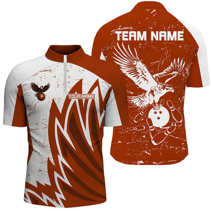 Personalized Men Eagle Bowling Shirts 1/4 Zip Bowling Jersey League Multicolor QZT463