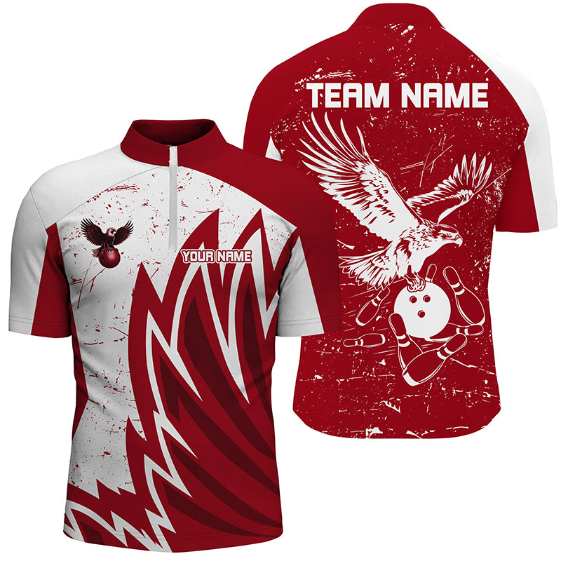 Personalized Men Eagle Bowling Shirts 1/4 Zip Bowling Jersey League Multicolor QZT463