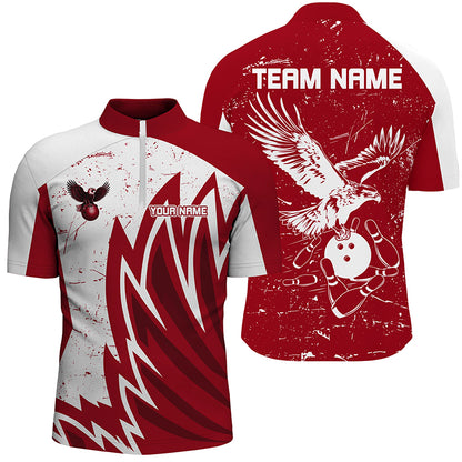Personalized Men Eagle Bowling Shirts 1/4 Zip Bowling Jersey League Multicolor QZT463