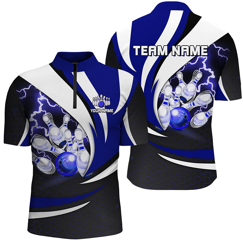Personalized Bowling Shirt for Men Quarter Zip Camo Thunder Bowling Team League QZT429