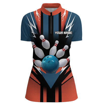 Personalized Bowling Shirt 1/4 Zip Bowling Shirt for Women Bowling Team League QZT280