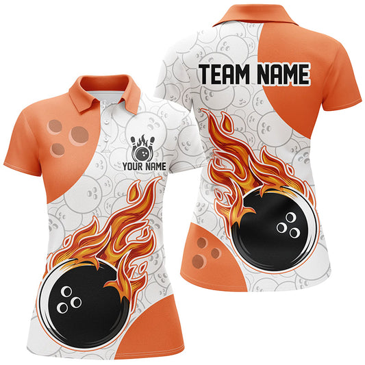 Bowling team shirt with flames and a bowling ball design on a white background