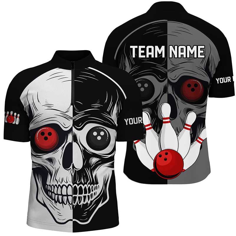 Skull Bowling Shirt for Men Custom Bowling Jersey Bowling 1/4 Zip Shirt Bowling Team League QZT293