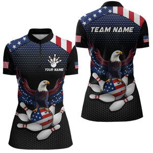 Custom Eagle Bowling Team Shirt American Bowling Quarter-Zip Jersey for Men Women QZT658