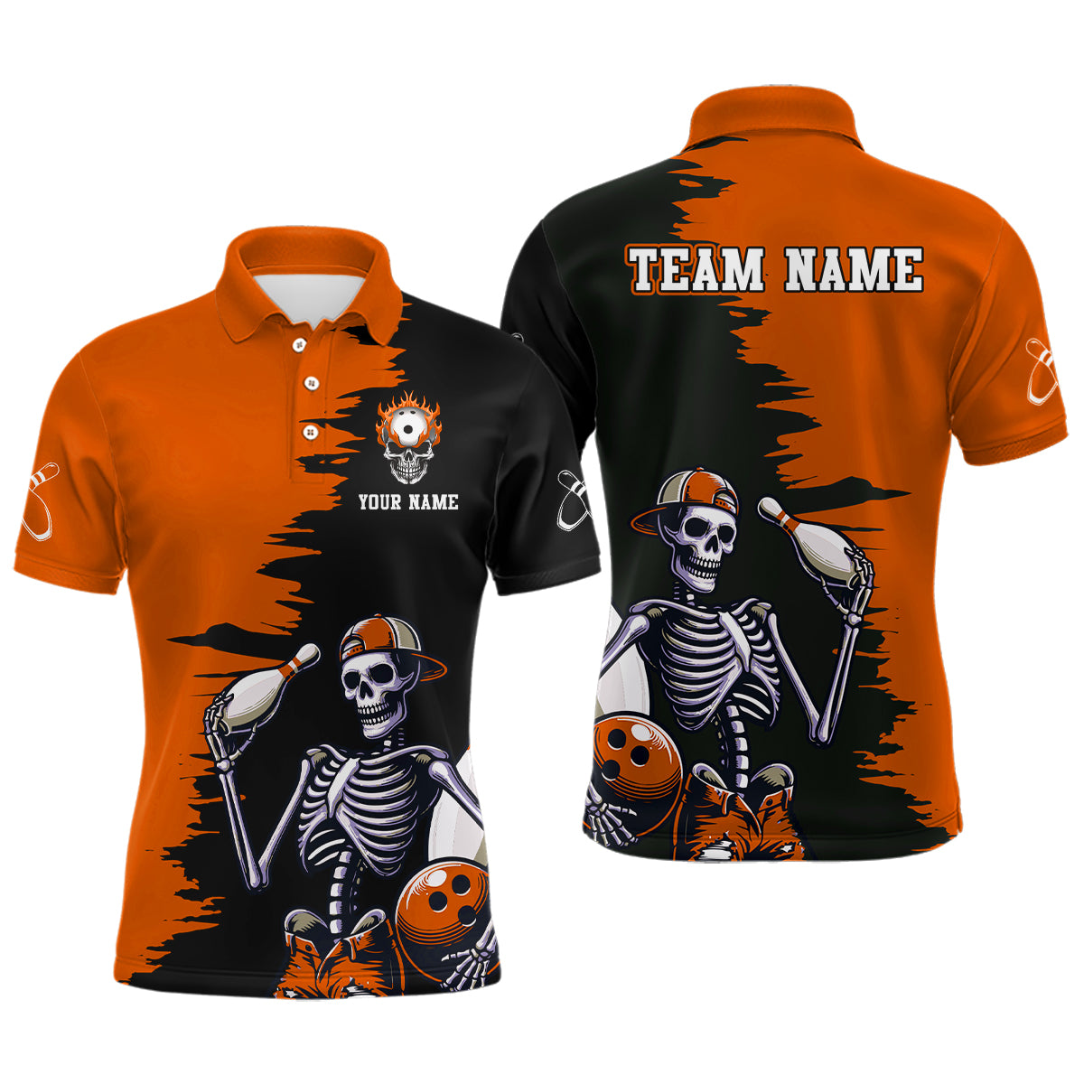 Personalized Skeleton Bowling Shirt for Men Skull Bowling Jersey Polo Bowling Shirt QZT407