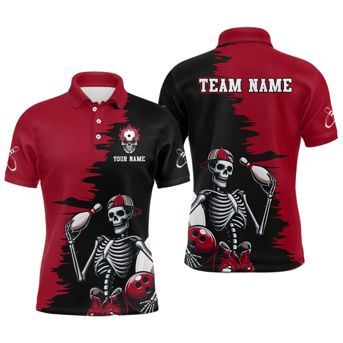 Personalized Skeleton Bowling Shirt for Men Skull Bowling Jersey Polo Bowling Shirt QZT407