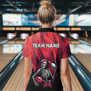 Black & Red Bowling Team Shirt Custom Skull Quarter-Zip Bowling Jersey for Men Women QZT605