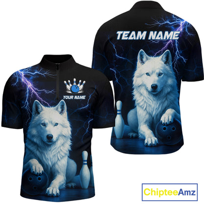 Custom Bowling Shirts for Men White Wolf Bowling Polo & Quarter-Zip Jersey Thunder Bowling Outfit QZT701