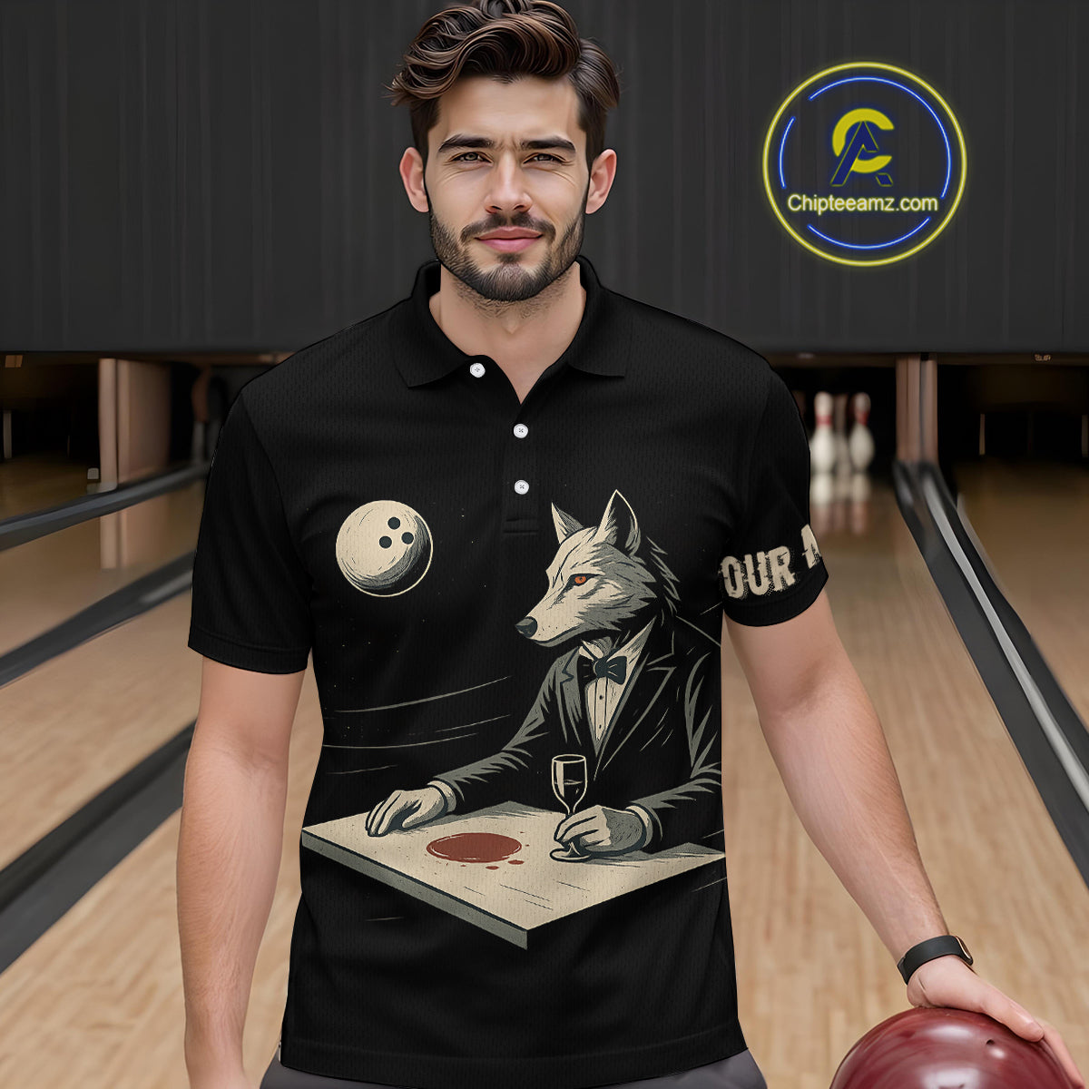 Personalized Black Wolf Bowling Jersey for Men Bowling Team Shirt Polo & 1/4-Zip Bowling Unisex QZT702