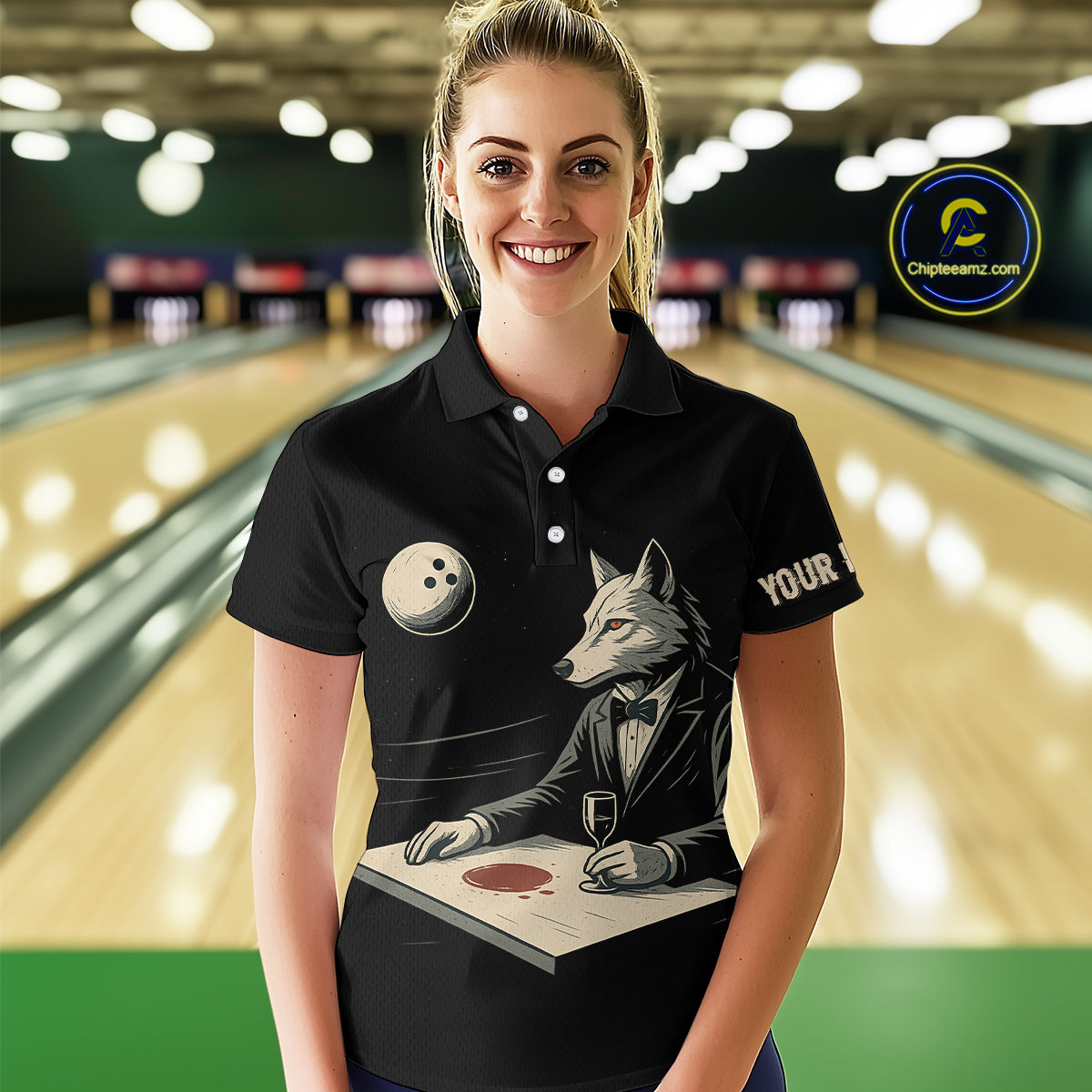 Personalized Black Wolf Bowling Jersey for Women Bowling Team Shirt Polo & 1/4-Zip Bowling Unisex QZT702