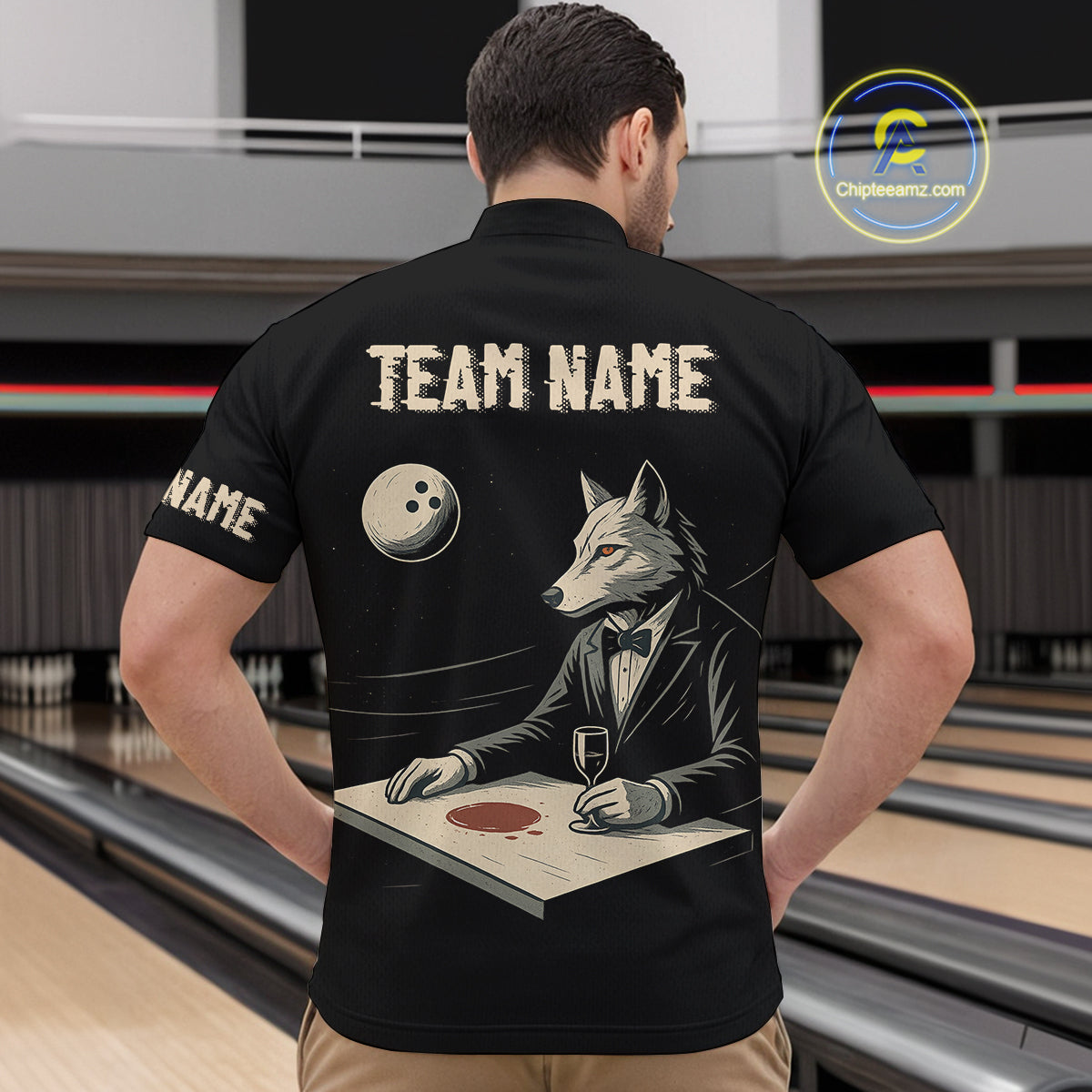 Personalized Black Wolf Bowling Jersey for Men Bowling Team Shirt Polo & 1/4-Zip Bowling Unisex QZT702