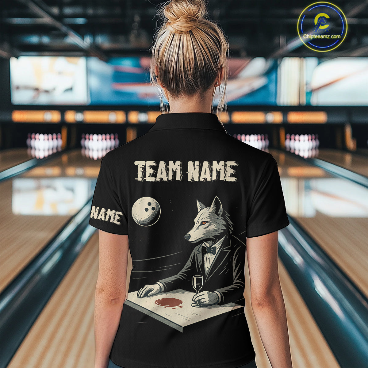 Personalized Black Wolf Bowling Jersey for Women Bowling Team Shirt Polo & 1/4-Zip Bowling Unisex QZT702