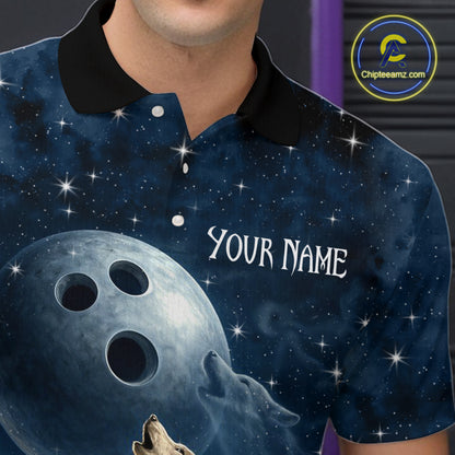 Custom Blue Bowling Shirt Wolf Bowling Team Jersey for Men Polo & 1/4 Zip Bowling Outfit QZT703
