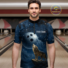 Load image into Gallery viewer, Custom Blue Bowling Shirt Wolf Bowling Team Jersey for Men Polo &amp; 1/4 Zip Bowling Outfit QZT703
