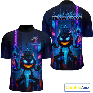 Custom Neon Lightning Bowling Shirt Funny Men Bowling Team Jersey Polo & 1/4-Zip Bowling Outfit QZT740