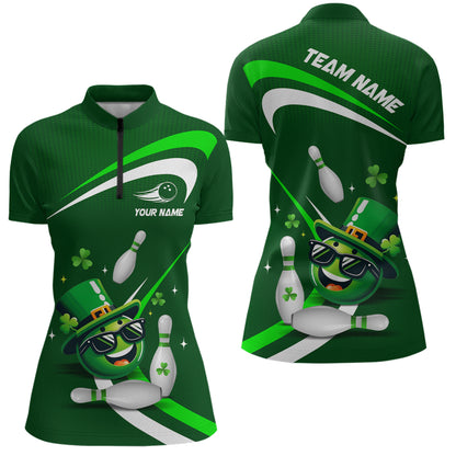 Custom Green St Patrick Day Bowling Shirt Lucky Funny Quarter-Zip Bowling Jersey QZT623