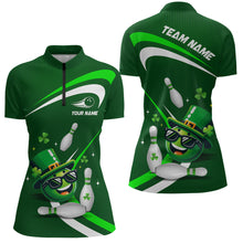 Load image into Gallery viewer, Custom Green St Patrick Day Bowling Shirt Lucky Funny Quarter-Zip Bowling Jersey QZT623