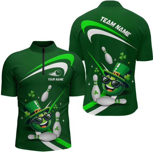 Custom Green St Patrick Day Bowling Shirt Lucky Funny Quarter-Zip Bowling Jersey QZT623