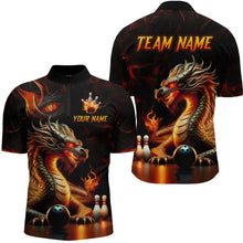 Load image into Gallery viewer, Orange &amp; Black Flame Dragon Bowling Ball Pins Custom Bowling Quarter-Zip Shirt Bowling Team Jersey QZT667