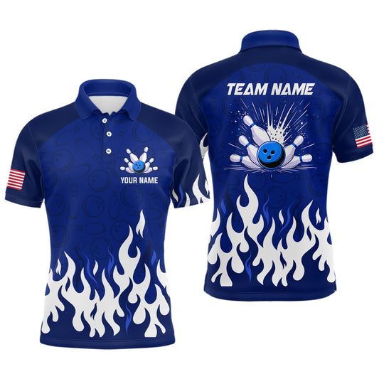 Navy Bowling Shirt Unisex Flame Bowling Jersey Men Polo Bowling Shirt QZT272