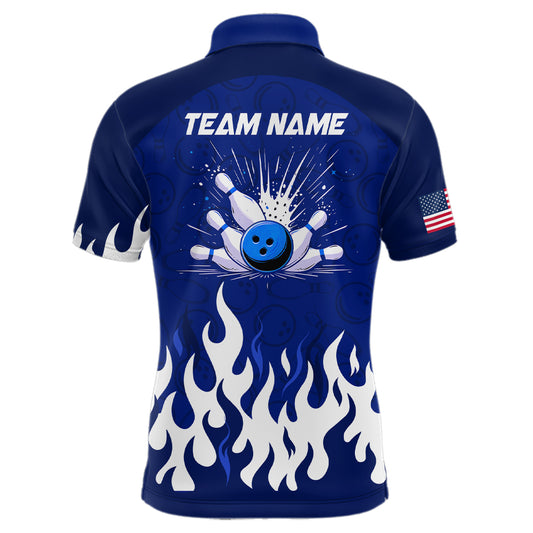 Navy Bowling Shirt Unisex Flame Bowling Jersey Men Polo Bowling Shirt QZT272
