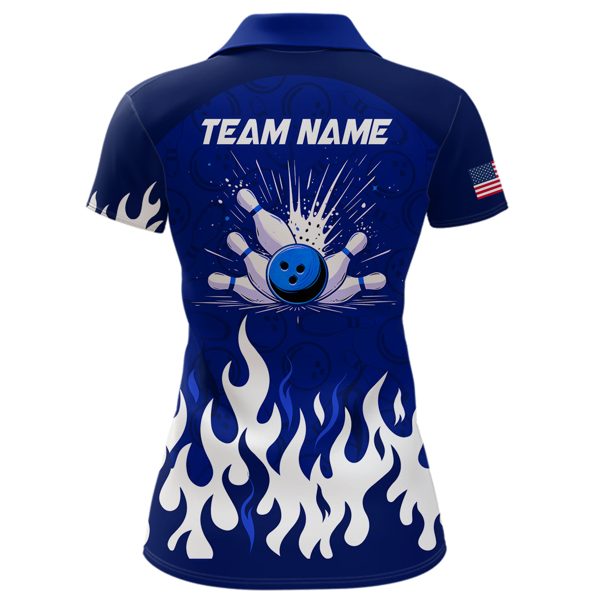 Navy Bowling Shirt Unisex Flame Bowling Jersey Women Polo Bowling Shirt QZT272
