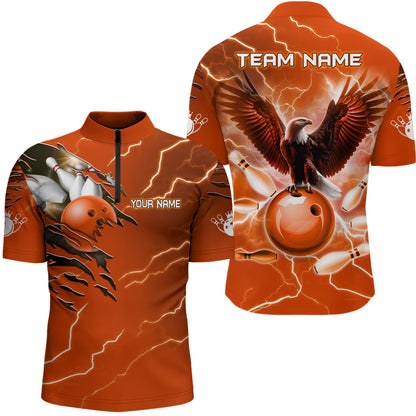 Personalized Men Eagle Bowling Shirts 1/4 Zip Bowling Team League QZT437