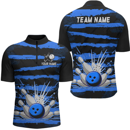 Men Camo Bowling Shirts 1/4 Zip Custom Bowling Team Jersey League Multicolor QZT472