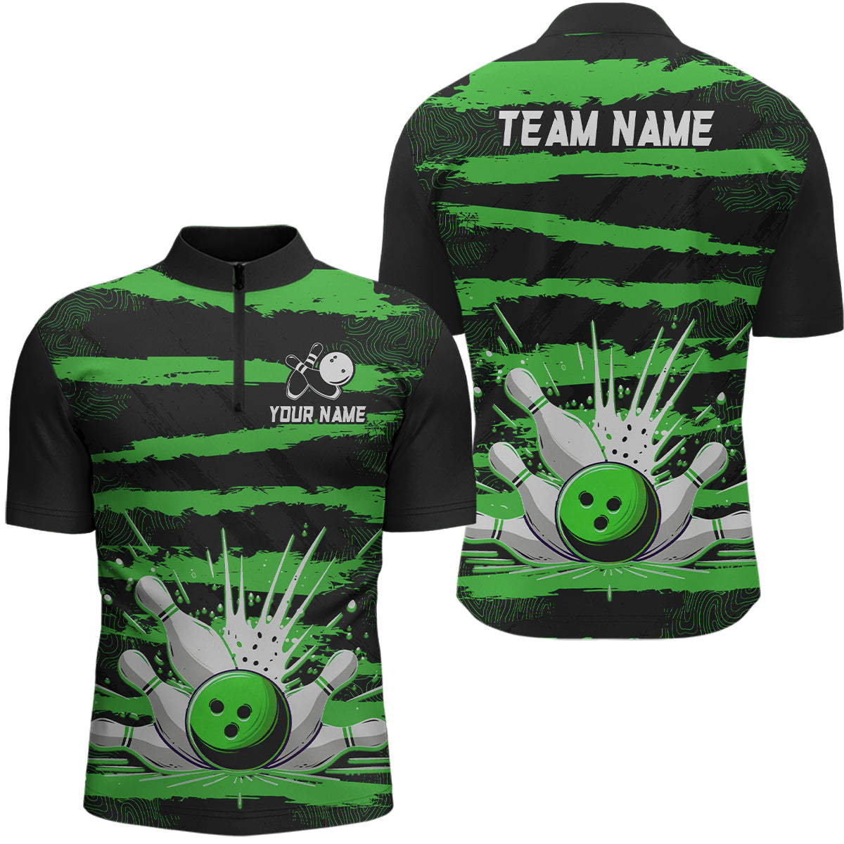 Men Camo Bowling Shirts 1/4 Zip Custom Bowling Team Jersey League Multicolor QZT472