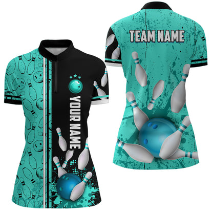 Custom Women Bowling Team Shirts Quarter Zip Bowling Jersey League Muticolor QZT474