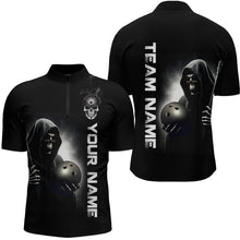 Load image into Gallery viewer, Custom Skull Bowling Shirts Unisex Quarter-Zip Bowling Team Jersey Black Bowling League QZT631