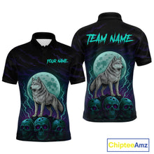 Load image into Gallery viewer, Teal And Purple Wolf &amp; Skull Bowling Team Shirt for Men Custom Bowling League Jersey Bowling Unisex QZT750