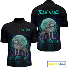 Load image into Gallery viewer, Teal And Purple Wolf &amp; Skull Bowling Team Shirt for Men Custom Bowling League Jersey Bowling Unisex QZT750