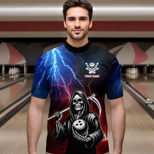 Load image into Gallery viewer, Thunder Bowling Shirt| Grim Reaper Bowling Jersey, Custom Bowling for Men Quarter-Zip Bowling Shirt QZT405