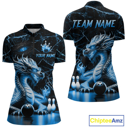 Ice Dragon Bowling Shirt Custom Bowling Team League Quarter-Zip Bowling Jersey Bowlers Gift QZT692