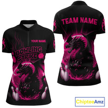 Load image into Gallery viewer, Pink Flame Dragon Bowling Shirt Custom Strike Bowling Team Jersey for Women Uniform QZT726