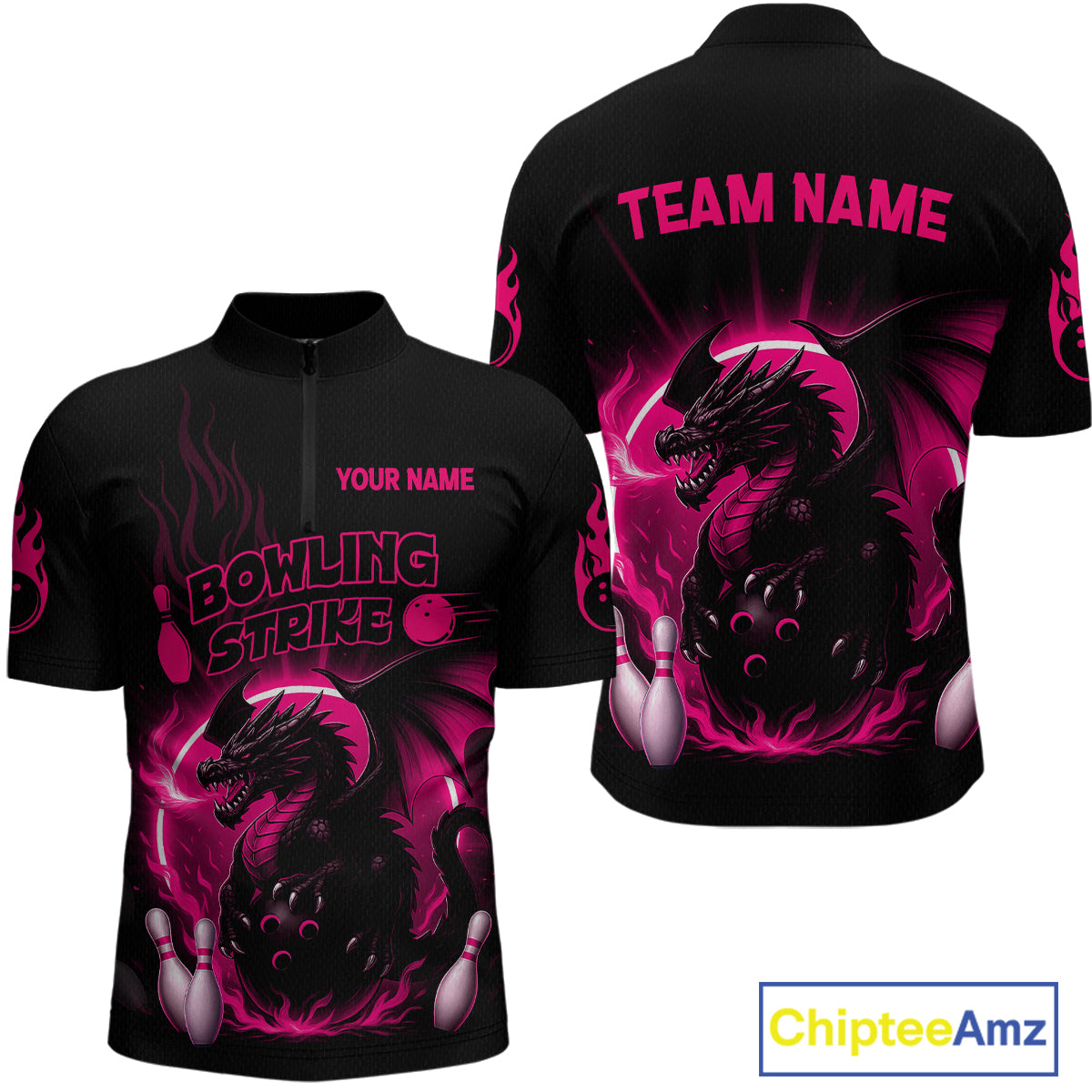 Pink Flame Dragon Bowling Shirt Custom Strike Bowling Team Jersey for Men Uniform QZT726