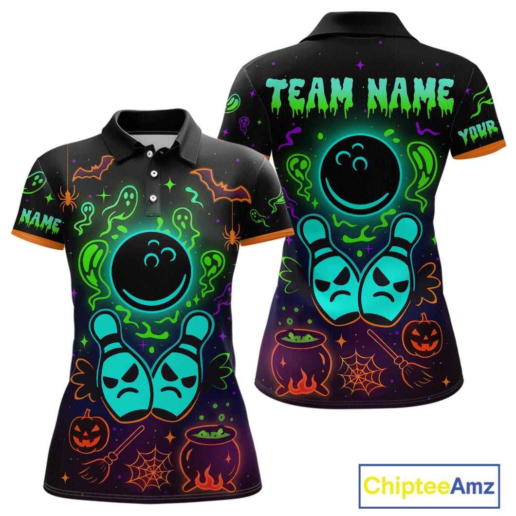 Custom Neon Bowling Team Shirt Halloween Polo & Quarter-Zip Bowling Jersey for Women QZT731