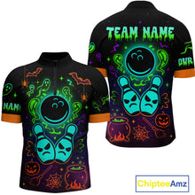 Load image into Gallery viewer, Custom Neon Bowling Team Shirt Halloween Polo &amp; Quarter-Zip Bowling Jersey for Men QZT731