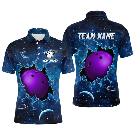 Custom 3D Bowling Polo Shirt Purple & Blue Bowling Team Jersey Unisex Bowling Outfit QZT584