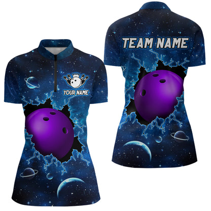 Custom 3D Bowling Quarter-Zip Shirt Purple & Blue Bowling Team Jersey Unisex Bowling Outfit QZT584