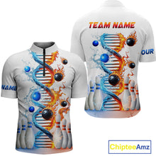 Load image into Gallery viewer, Custom Flame &amp; Water DNA Bowling Shirt White Quarter-Zip Bowling Jersey for Men And Women QZT685