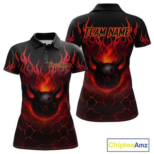 Red Flame Demon Bowling Ball Shirt for Women Custom Bowling Team Jersey Bowling Outfit QZT758