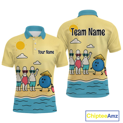 Summer Bowling Shirt Custom Polo Bowling Jersey Funny Bowling Pins and Ball QZT695