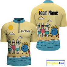 Load image into Gallery viewer, Summer Bowling Shirt Custom Quarter-Zip Bowling Jersey Funny Bowling Pins and Ball QZT695