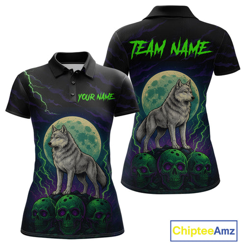 Purple And Green Wolf & Skull Bowling Team Shirt for Women Custom Bowling League Jersey Bowling Unisex QZT732