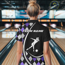 Load image into Gallery viewer, Purple Argyle Pattern Bowling Jersey for Women Custom Polo &amp; 1/4-Zip Bowling Team Shirt Bowling Gift QZT725