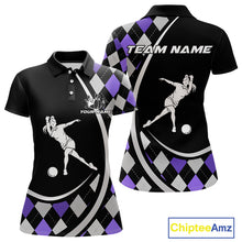 Load image into Gallery viewer, Purple Argyle Pattern Bowling Jersey for Women Custom Polo &amp; 1/4-Zip Bowling Team Shirt Bowling Gift QZT725