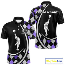Load image into Gallery viewer, Purple Argyle Pattern Bowling Jersey for Men Custom Polo &amp; 1/4-Zip Bowling Team Shirt Bowling Gift QZT725