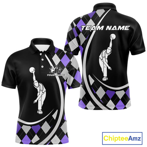 Purple Argyle Pattern Bowling Jersey for Men Custom Polo & 1/4-Zip Bowling Team Shirt Bowling Gift QZT725